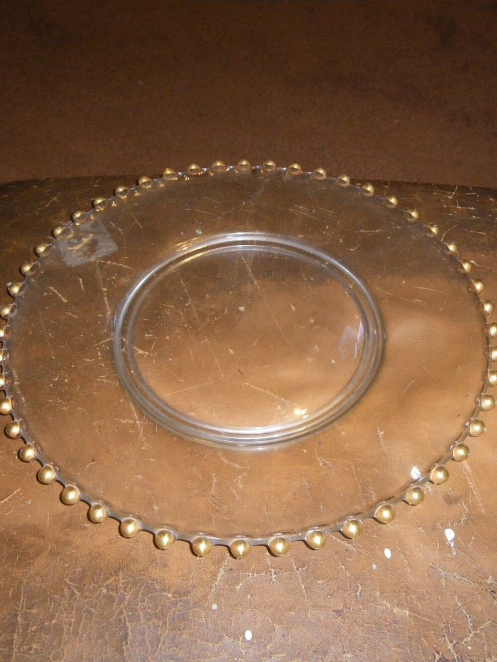 Vintage Large Cake Plate w/ Gold Bead Rim Design